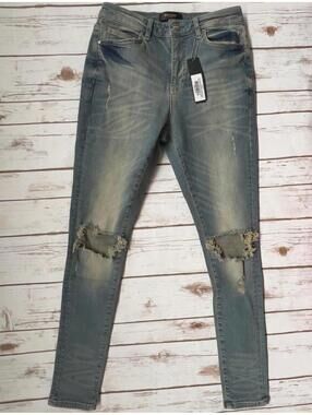 Legend London Spray-On Jeans Stone Wash Blue Destroyed Knee 28/30